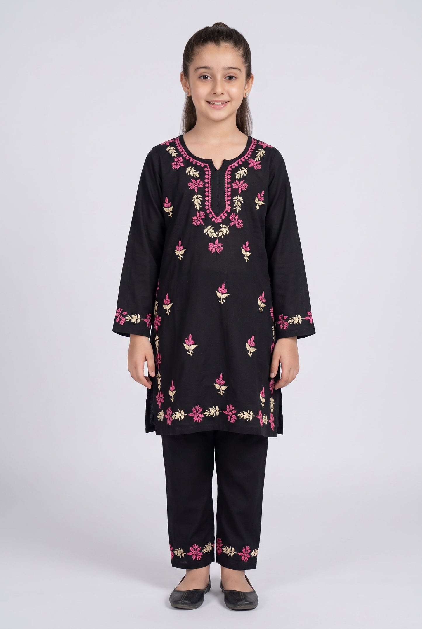 Little Jasmin - Black Dual Coloured Chikankari Embroidered Kidswear Set