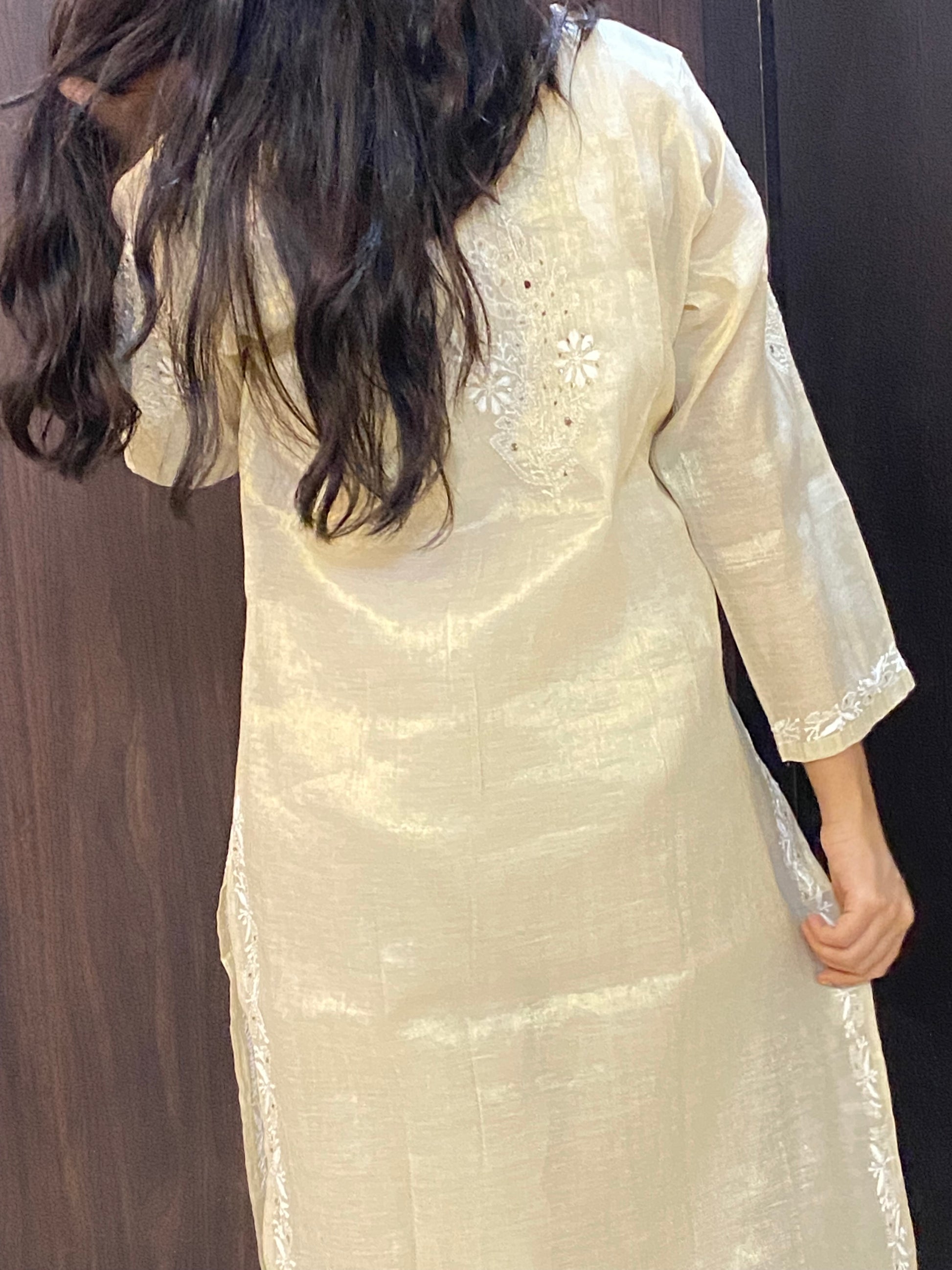 Mehek Chikankari Pure Tissue Straight Long Kurta - Famous Chikankari