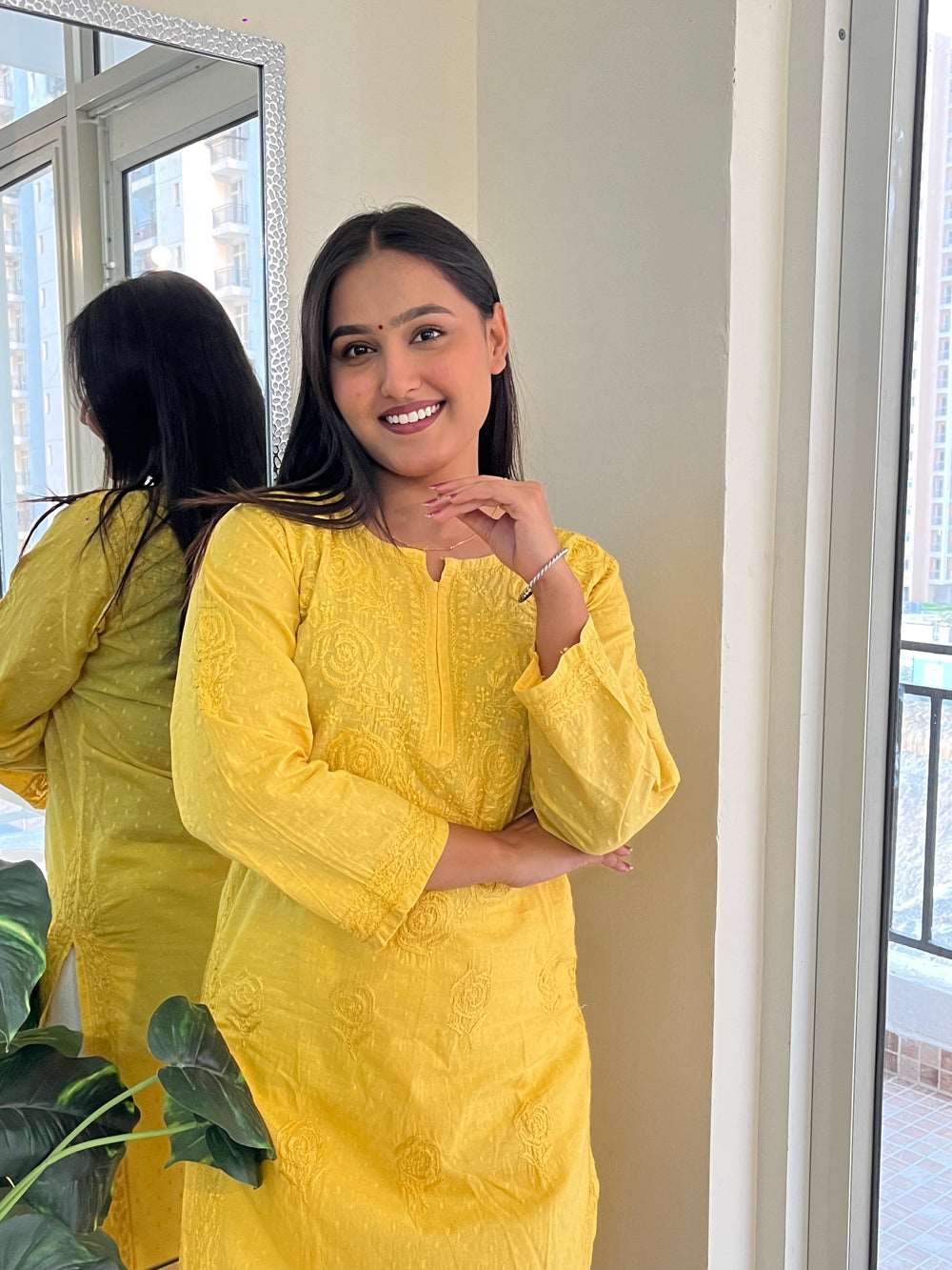 Kashish Yellow Chikankari Straight Long kurta