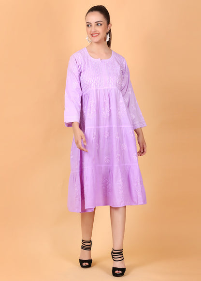 Aafiya Chikankari mulmul three layer frock