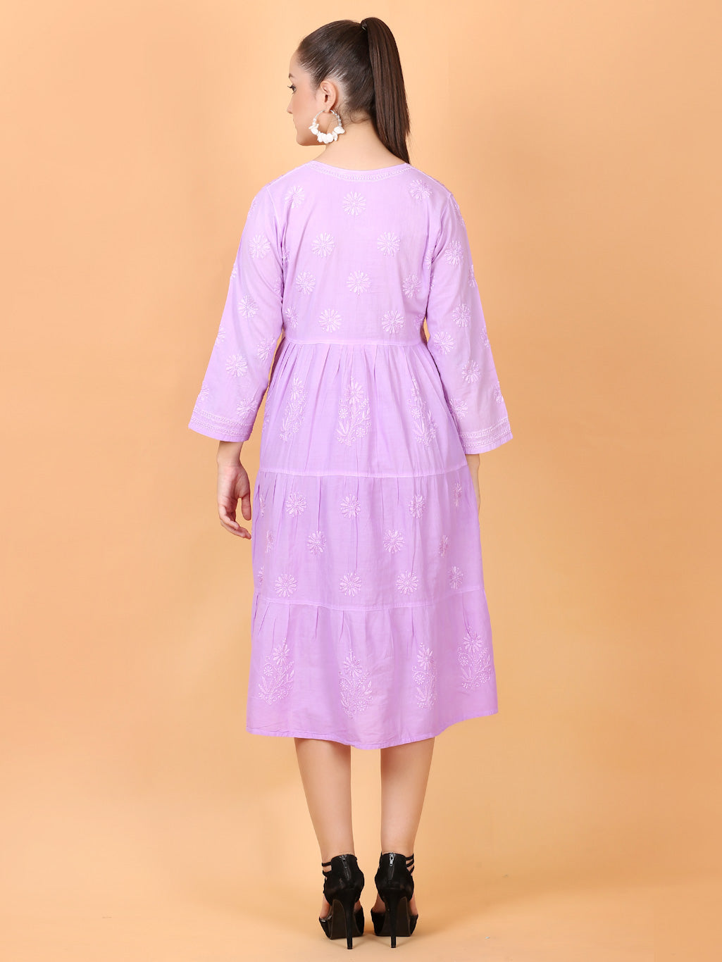 Aafiya Chikankari mulmul three layer frock