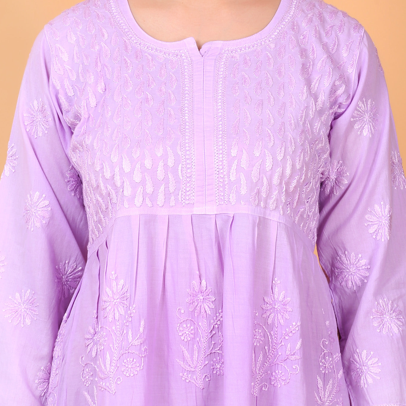 Lilac Chikankari Mulmul Three Layer Frock - Famous Chikankari
