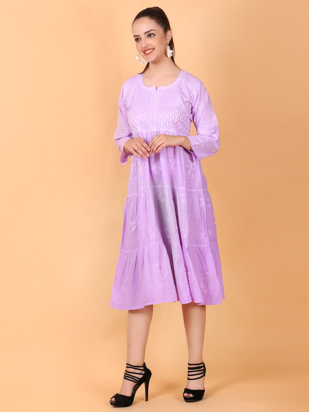 Aafiya Chikankari mulmul three layer frock