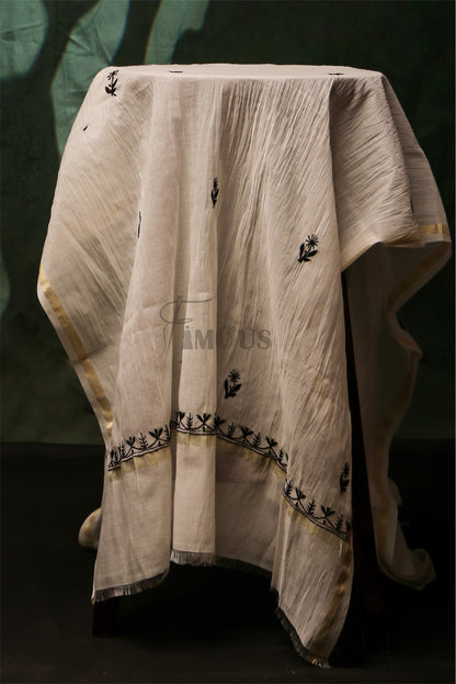 Ayat – Off White Chikankari Black Jaalwork Mul Chanderi Unstitched Dress