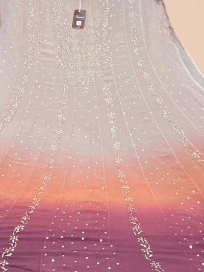 Noor e Mehfil - Semi-Stitched Tri-Colour Mukaish Anarkali with Dupatta