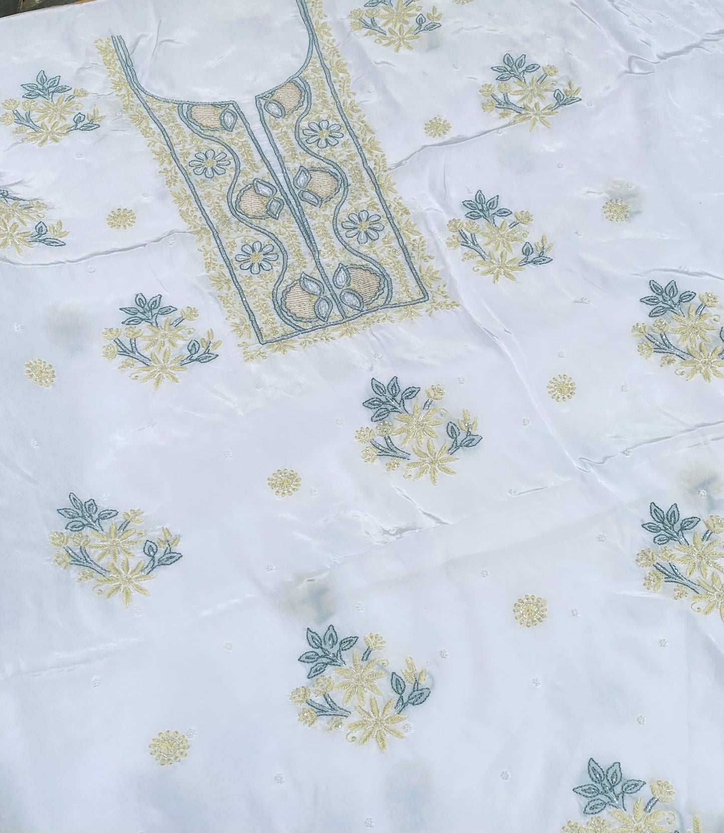Meher Noor Crepe Chikankari Zardozi Unstiched Kurta Dupatta Set