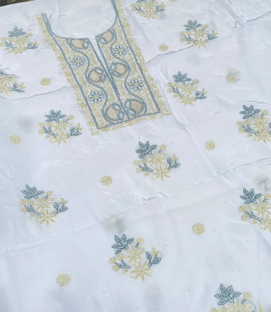 Meher Noor Crepe Chikankari Zardozi Unstiched Kurta Dupatta Set