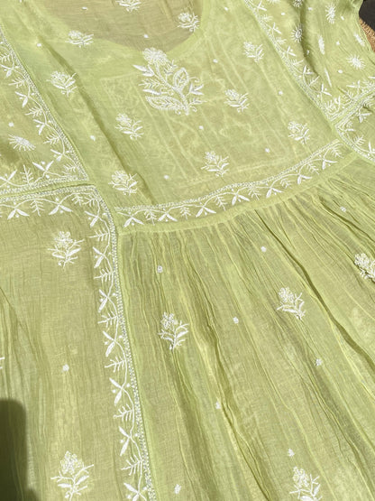 Mahnoor (ماہ نور) Chikankari Semi-Stitched Angarkha With Dupatta - Famous Chikankari