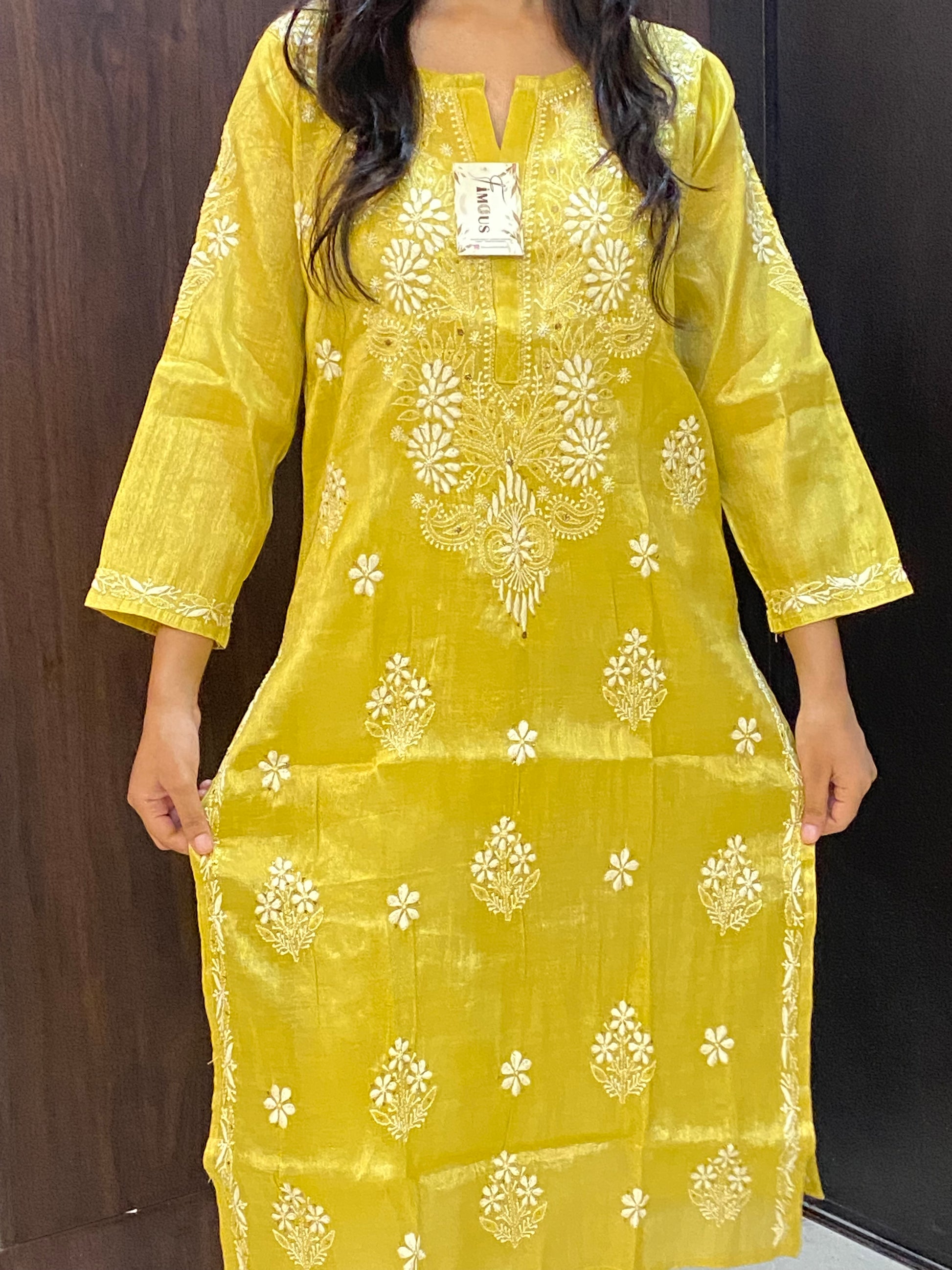 Mehek Chikankari Pure Tissue Straight Long Kurta - Famous Chikankari