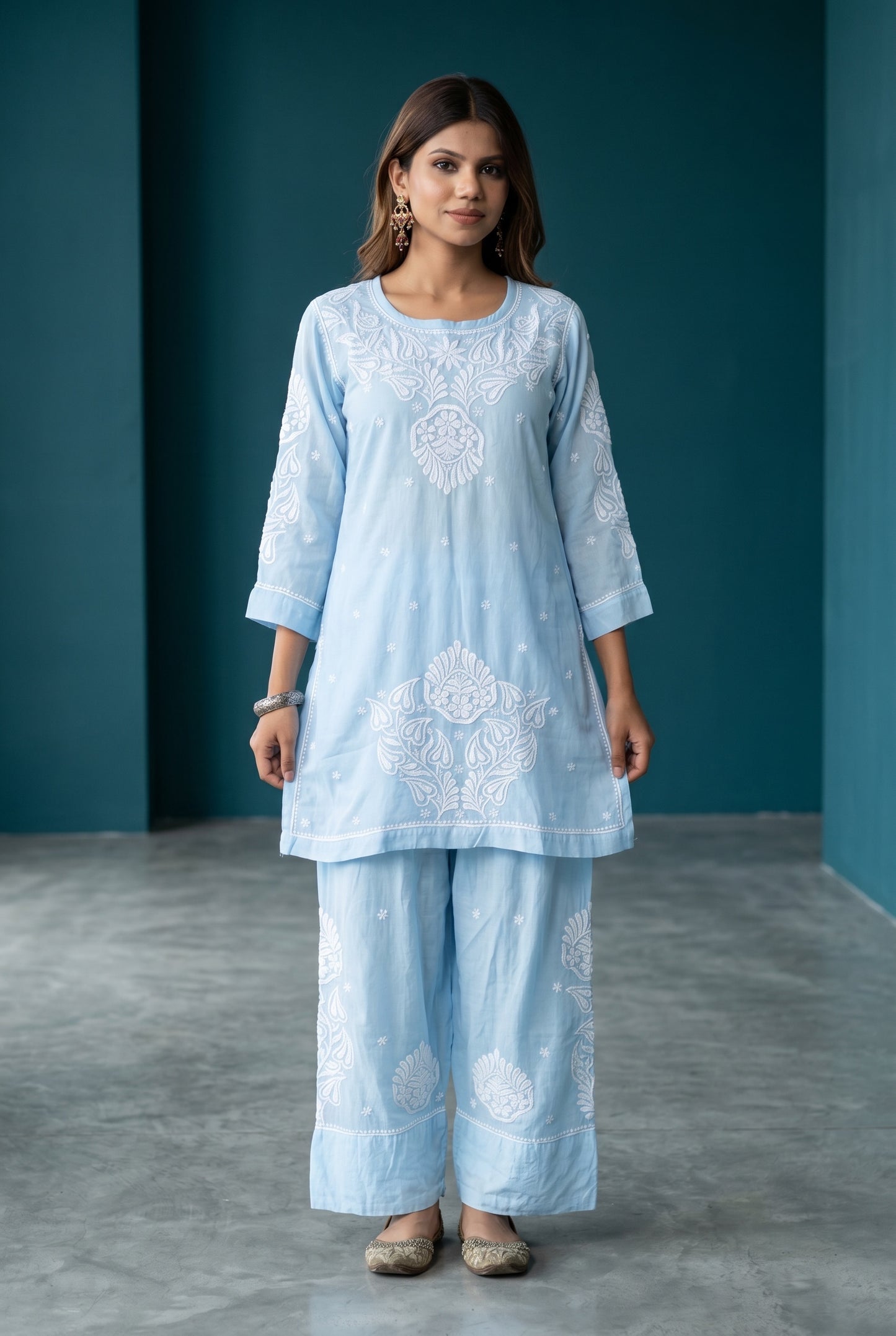 Gulnaar Grace – Chikankari Farshi Co-Ord Set - Famous Chikankari