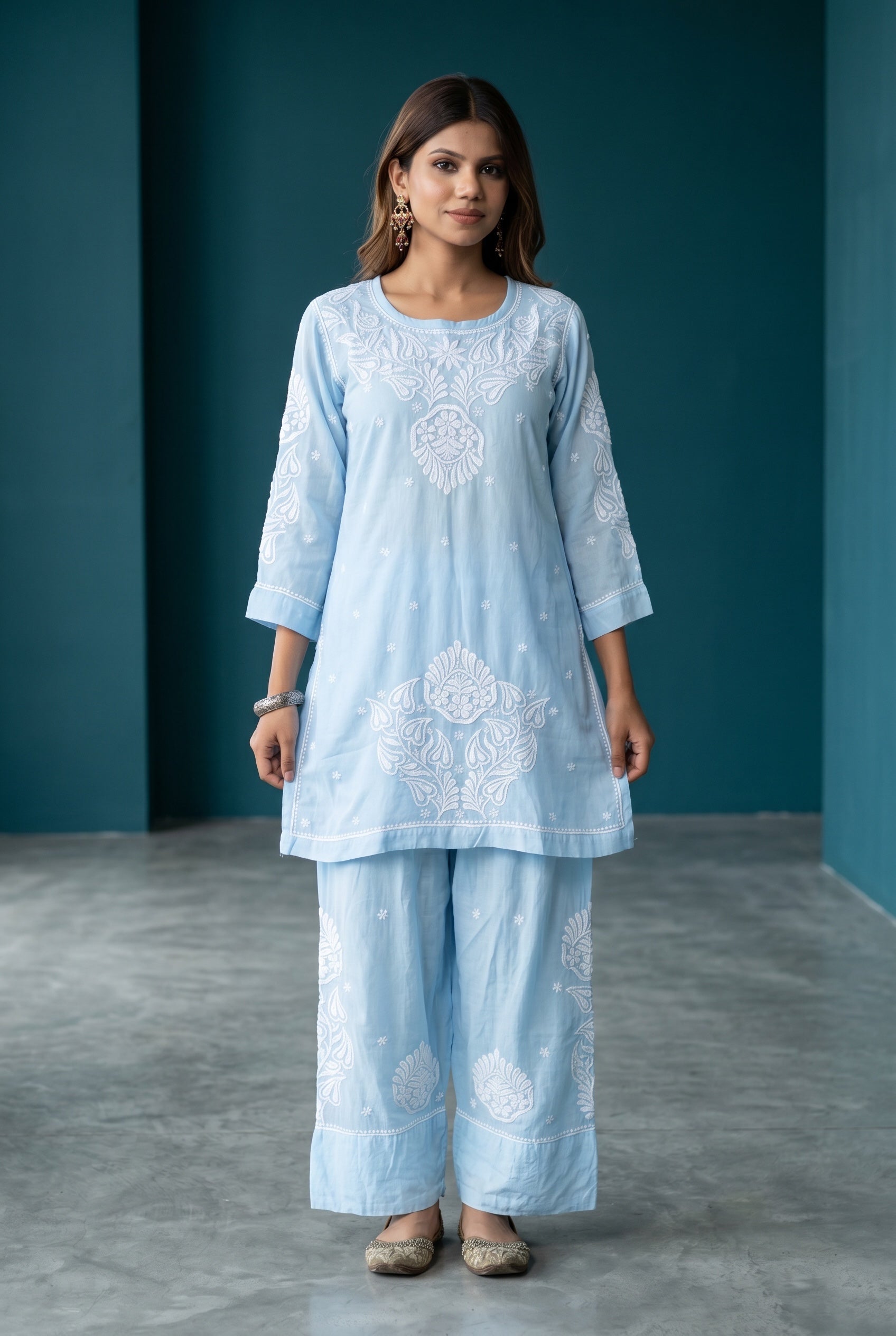 Gulnaar Grace – Chikankari Farshi Co-Ord Set - Famous Chikankari