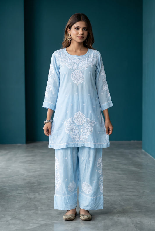 Gulnaar Grace – Chikankari Farshi Co-Ord Set - Famous Chikankari