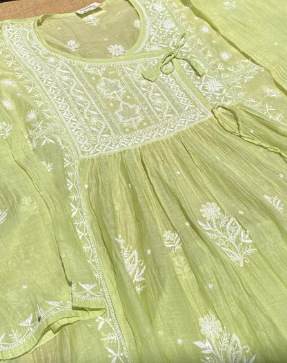 Mahnoor (ماہ نور) Chikankari Semi-Stitched Angarkha With Dupatta - Famous Chikankari