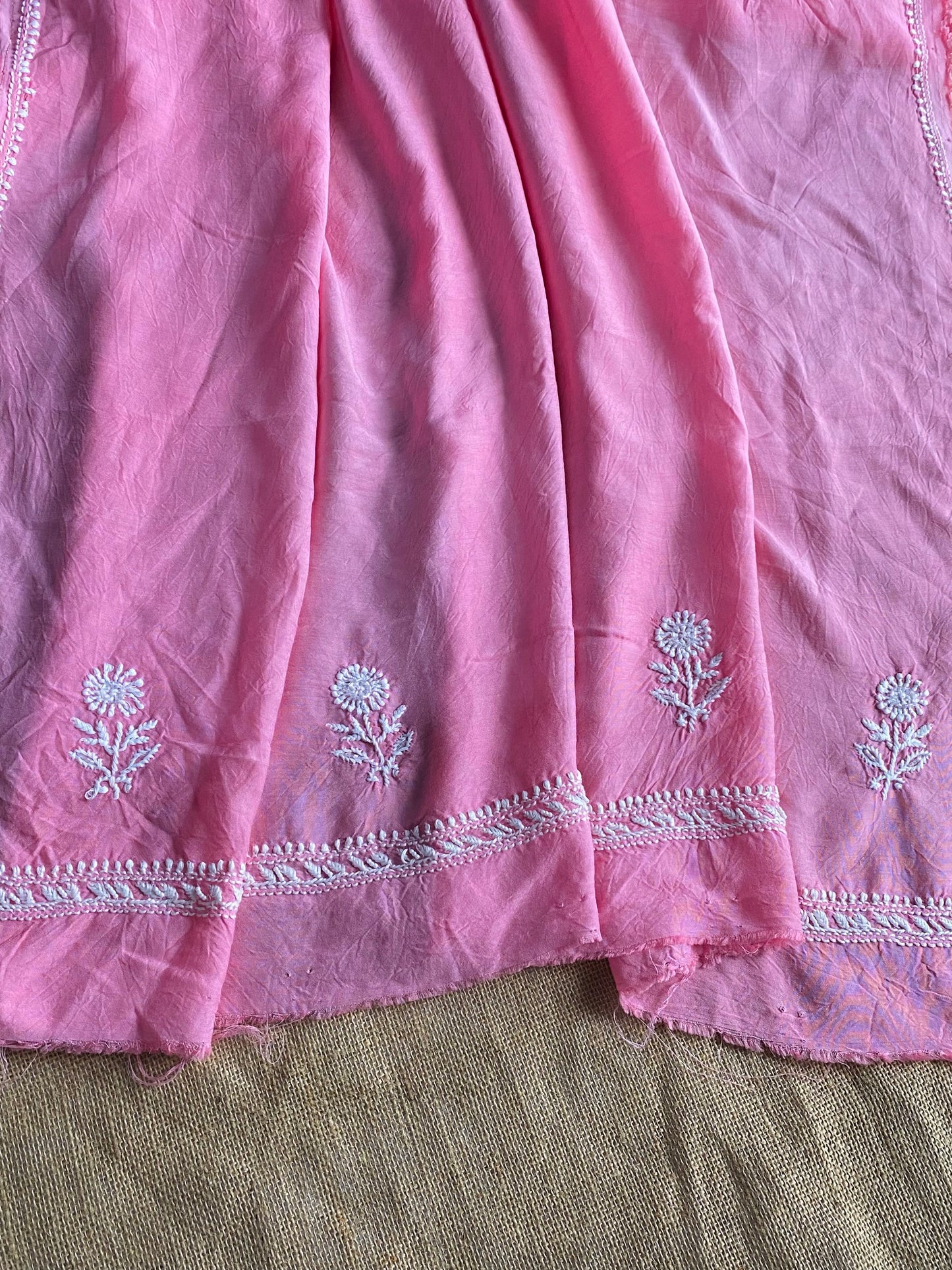 Mahjabeen (ماہ جبیں) Muslin Chikankari Unstiched Kurta Dupatta | Carrot Pink