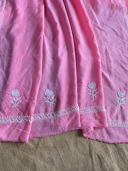 Mahjabeen (ماہ جبیں) Muslin Chikankari Unstiched Kurta Dupatta | Carrot Pink - Famous Chikankari