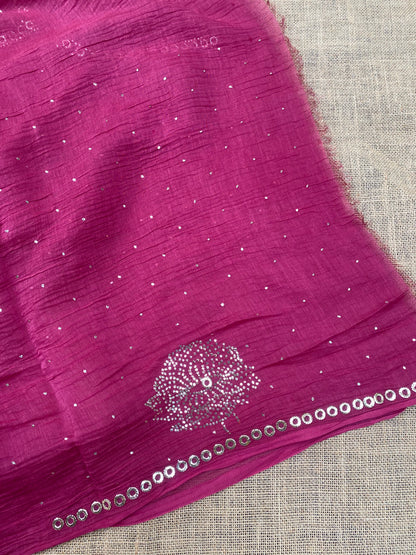 Roohani –  Magenta Pink Handcrafted Unstitched Mukaish Kurta Dupatta Set