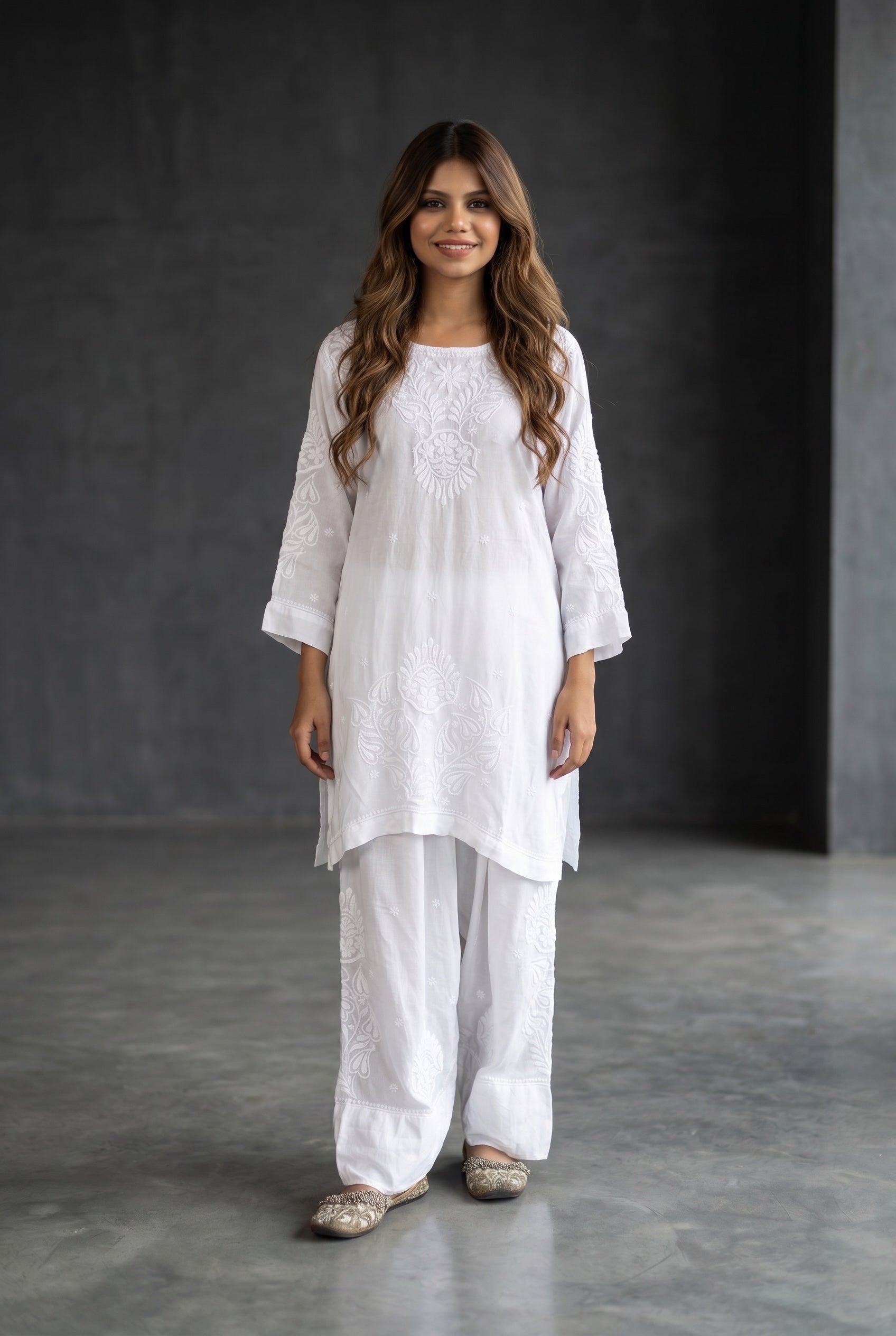 Gulnaar Grace – Chikankari Farshi Co-Ord Set - Famous Chikankari