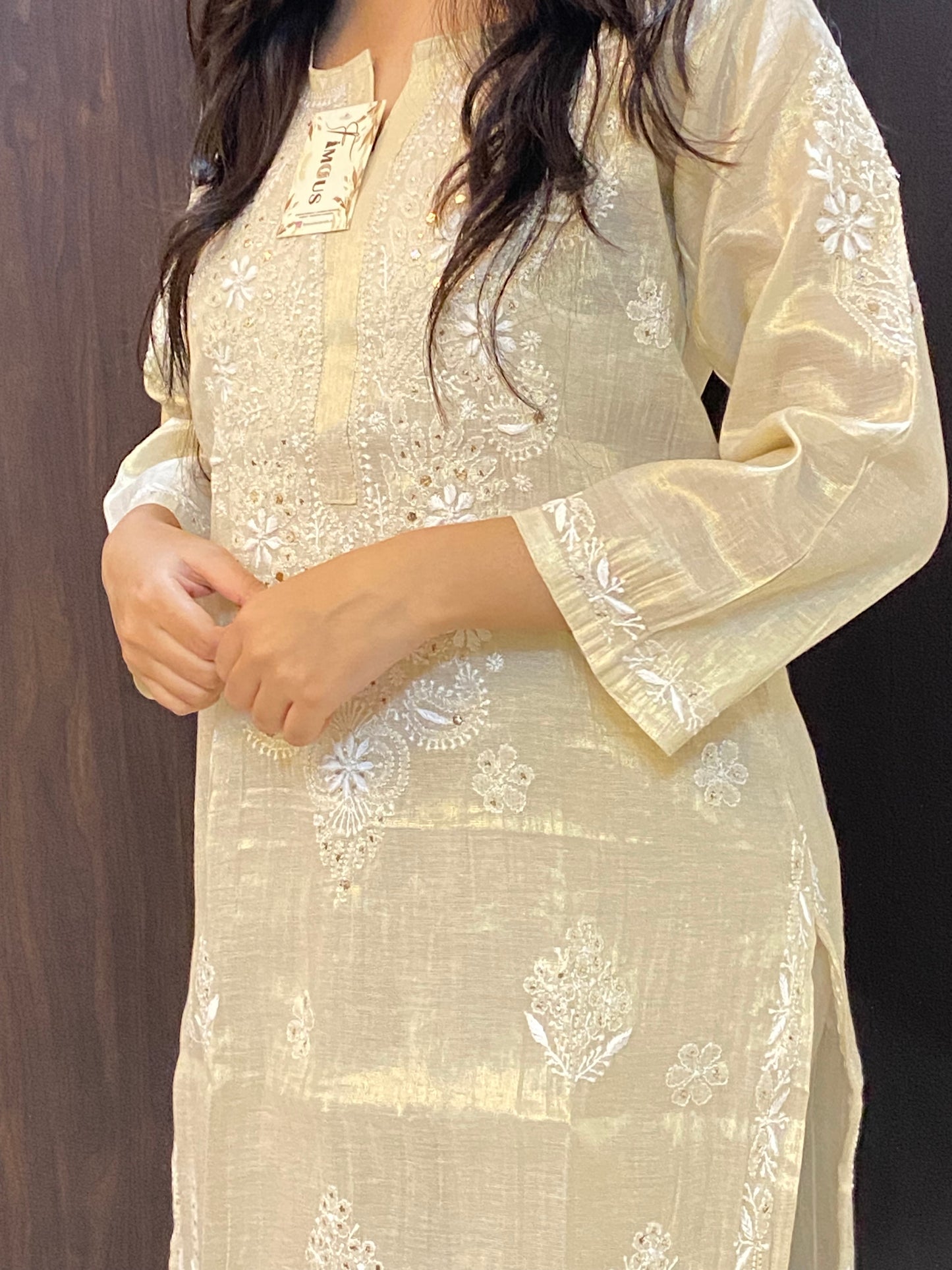 Mehek Chikankari Pure Tissue Straight Long Kurta - Famous Chikankari