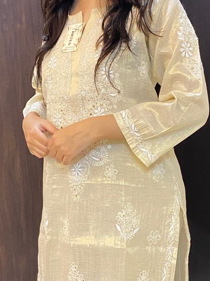 Mehek Chikankari Pure Tissue Straight Long Kurta - Famous Chikankari