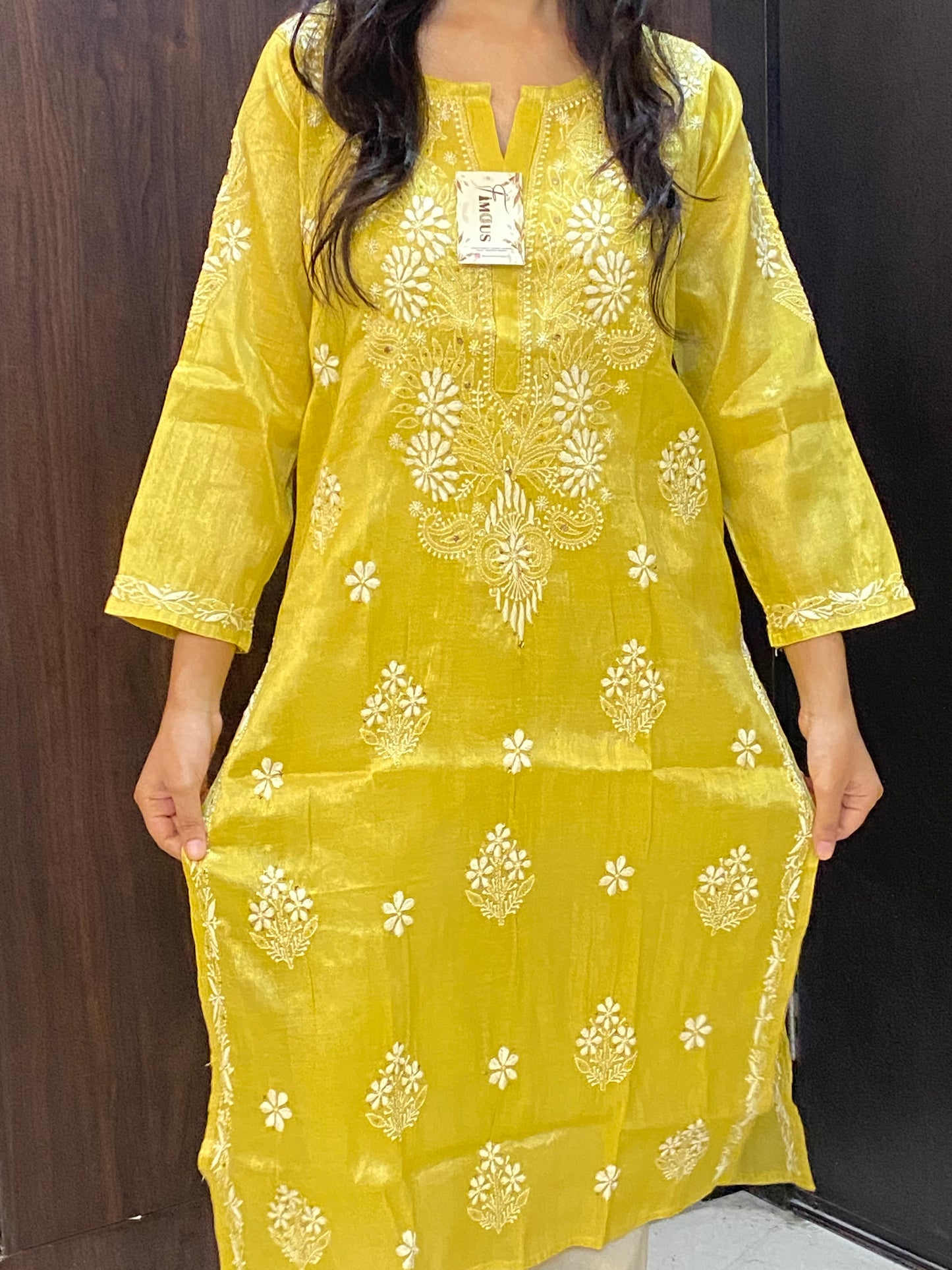 Mehek Chikankari Pure Tissue Straight Long Kurta - Famous Chikankari