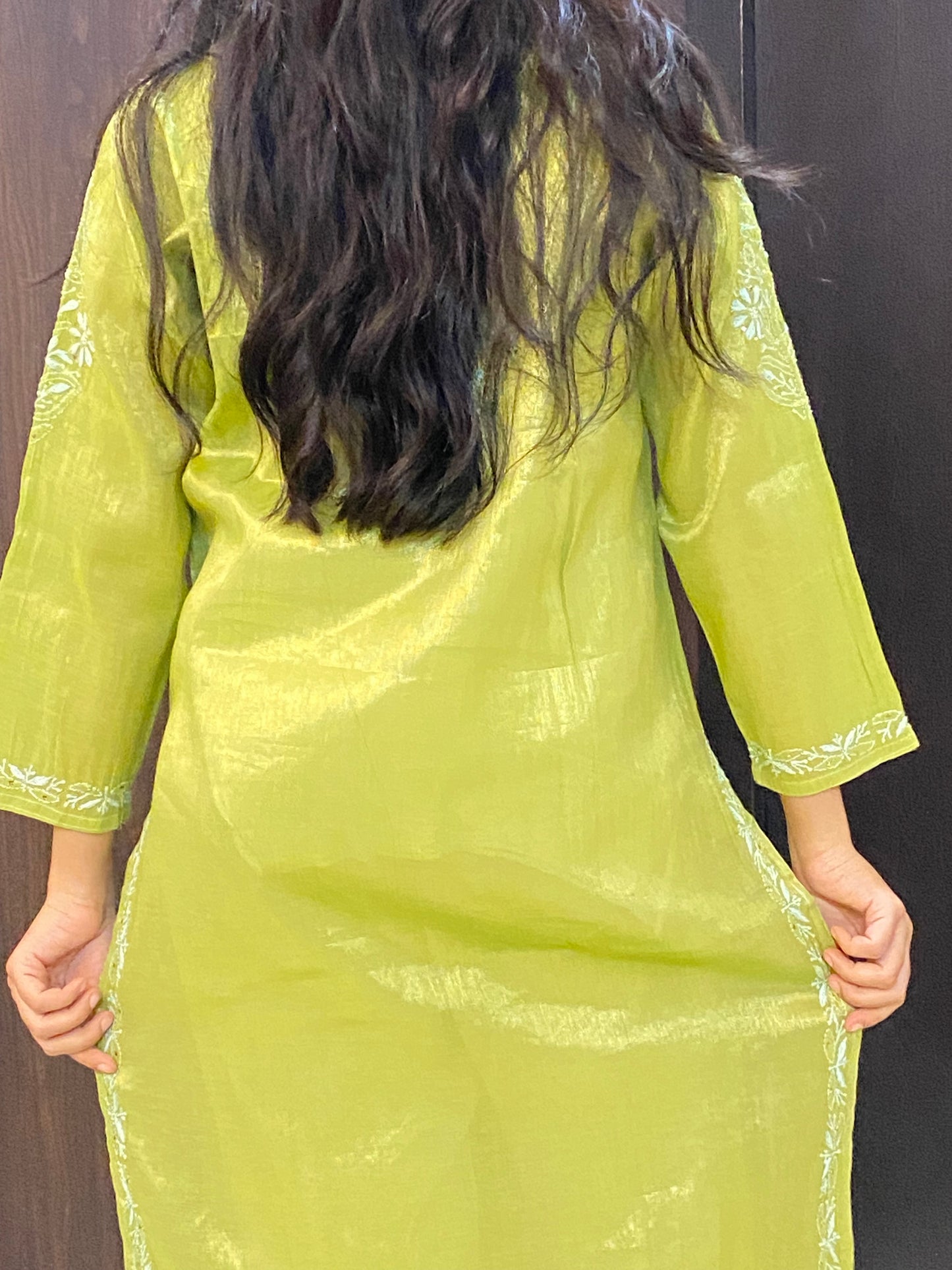 Mehek Chikankari Pure Tissue Straight Long Kurta - Famous Chikankari