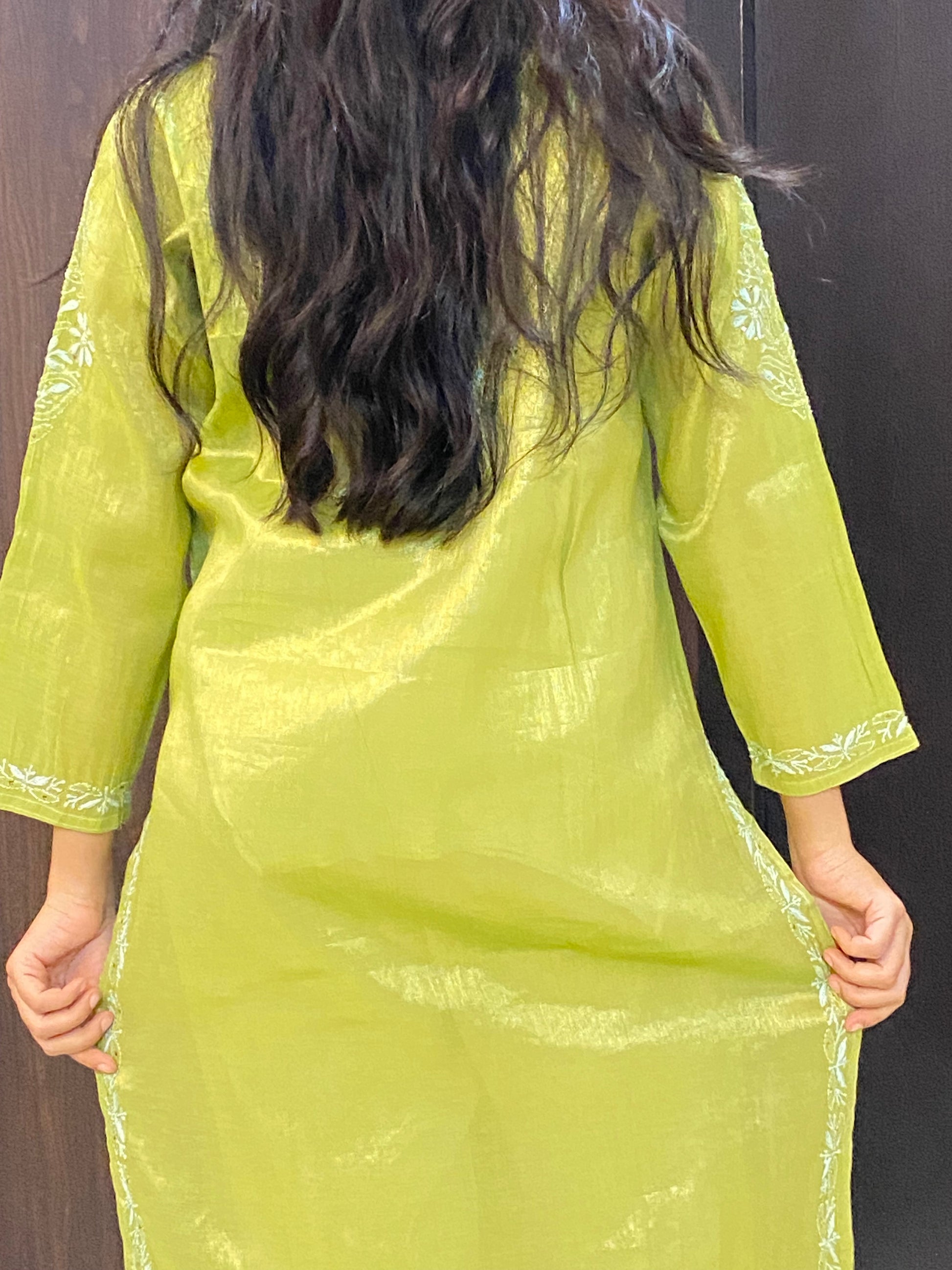Mehek Chikankari Pure Tissue Straight Long Kurta - Famous Chikankari