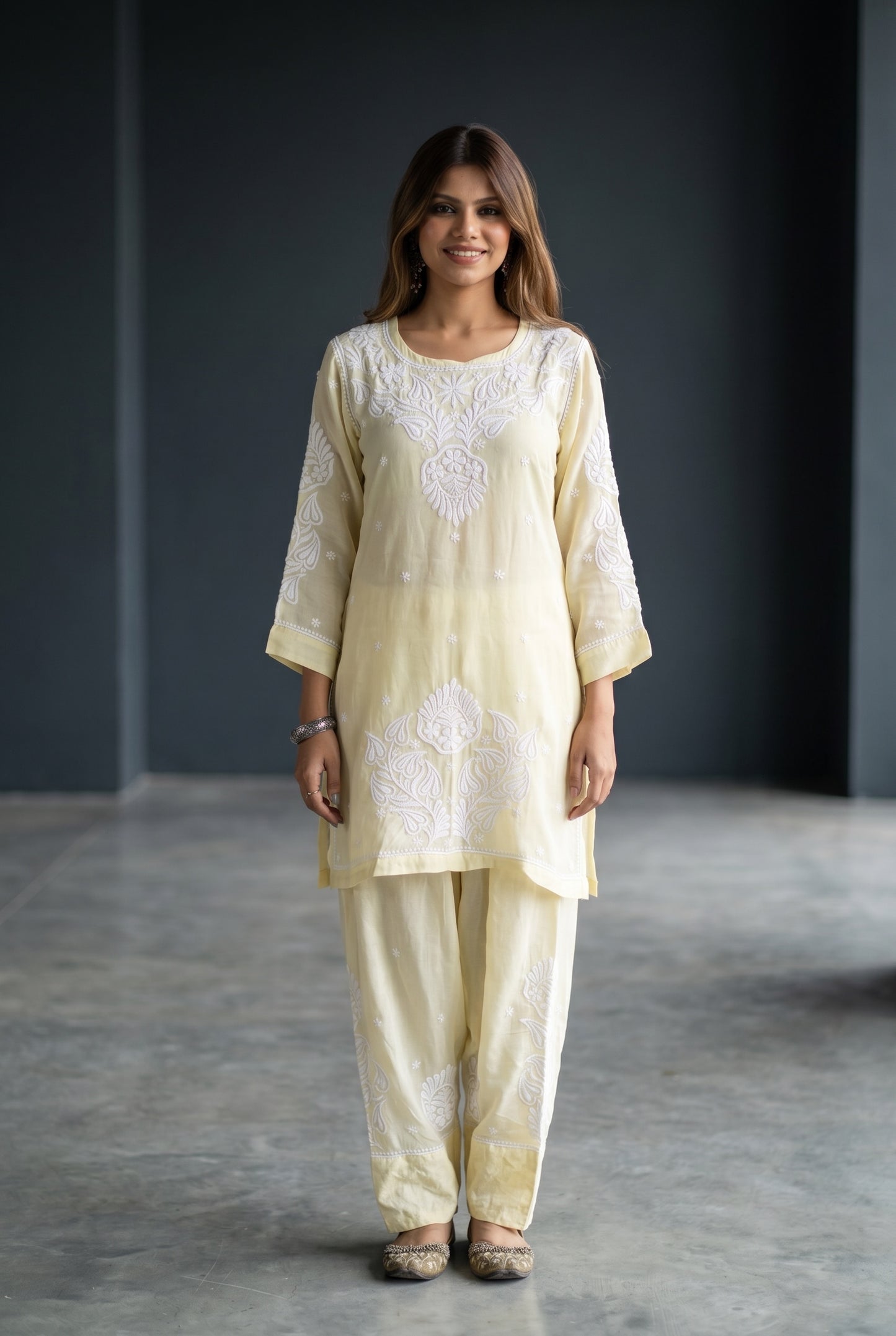 Gulnaar Grace – Chikankari Farshi Co-Ord Set - Famous Chikankari