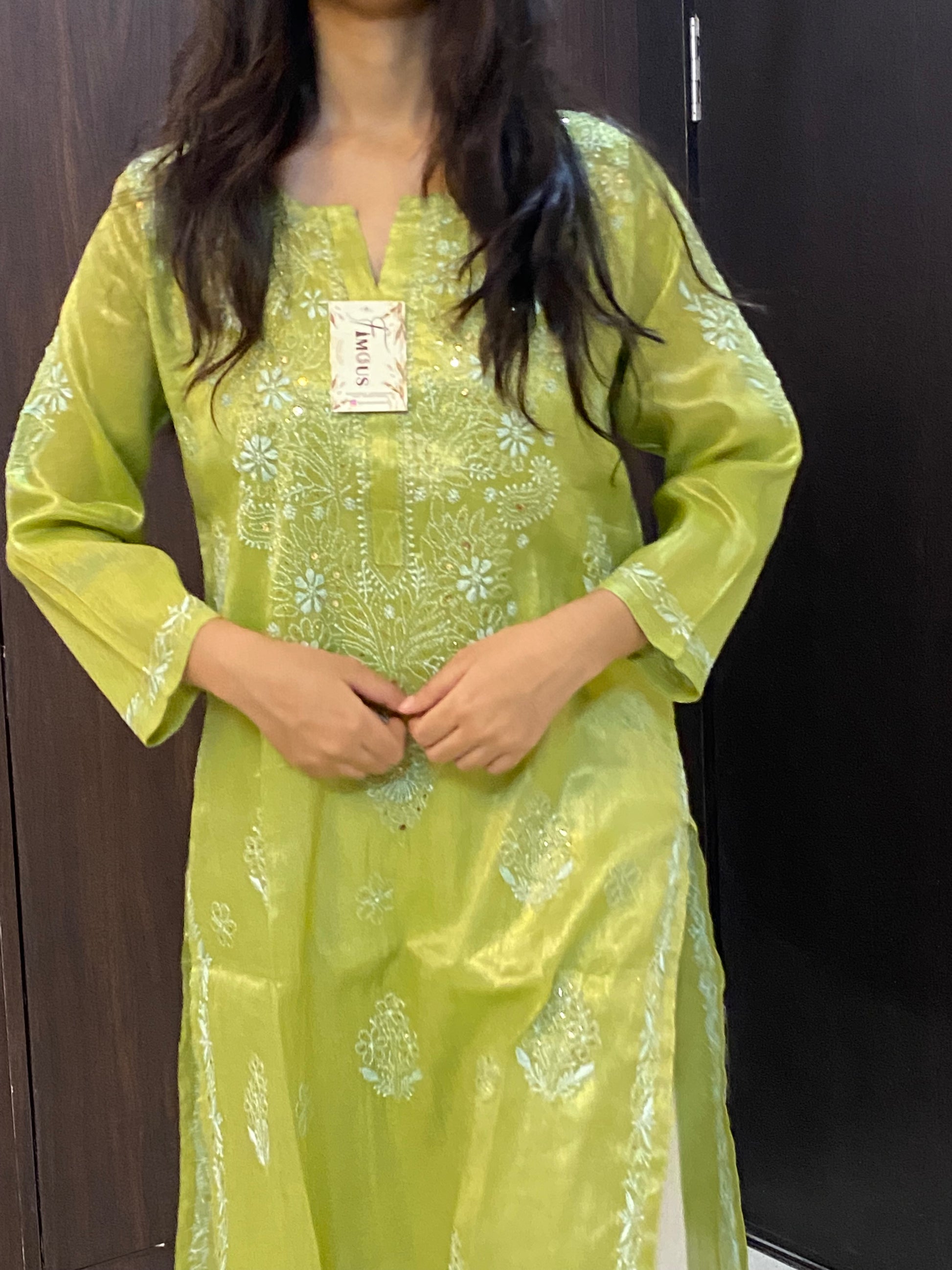 Mehek Chikankari Pure Tissue Straight Long Kurta - Famous Chikankari