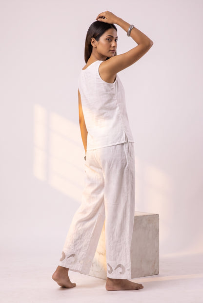 Off-White Cotton Linen Chikankari Palazzo