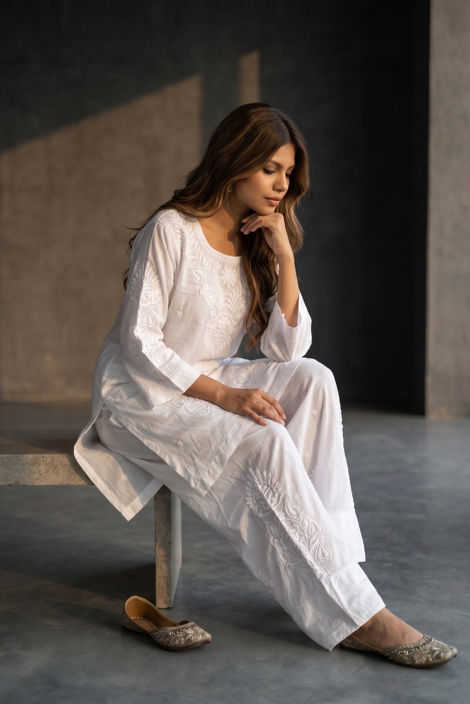 Gulnaar Grace – Chikankari Farshi Co-Ord Set - Famous Chikankari