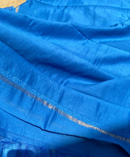 Sunehri – Mul Chanderi Blue Handcrafted Chikankari Gown Set - Famous Chikankari