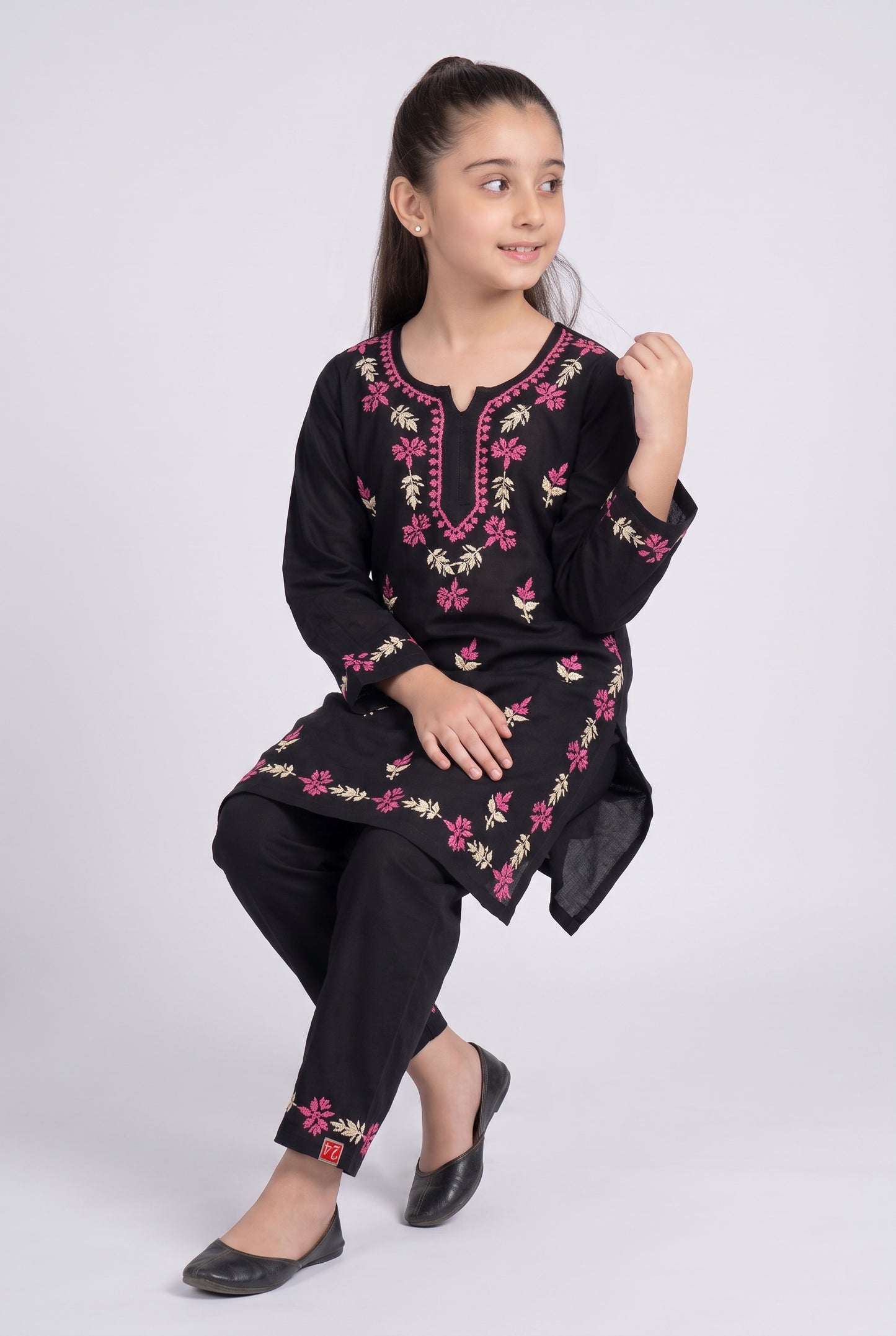 Little Jasmin - Black Dual Coloured Chikankari Embroidered Kidswear Set