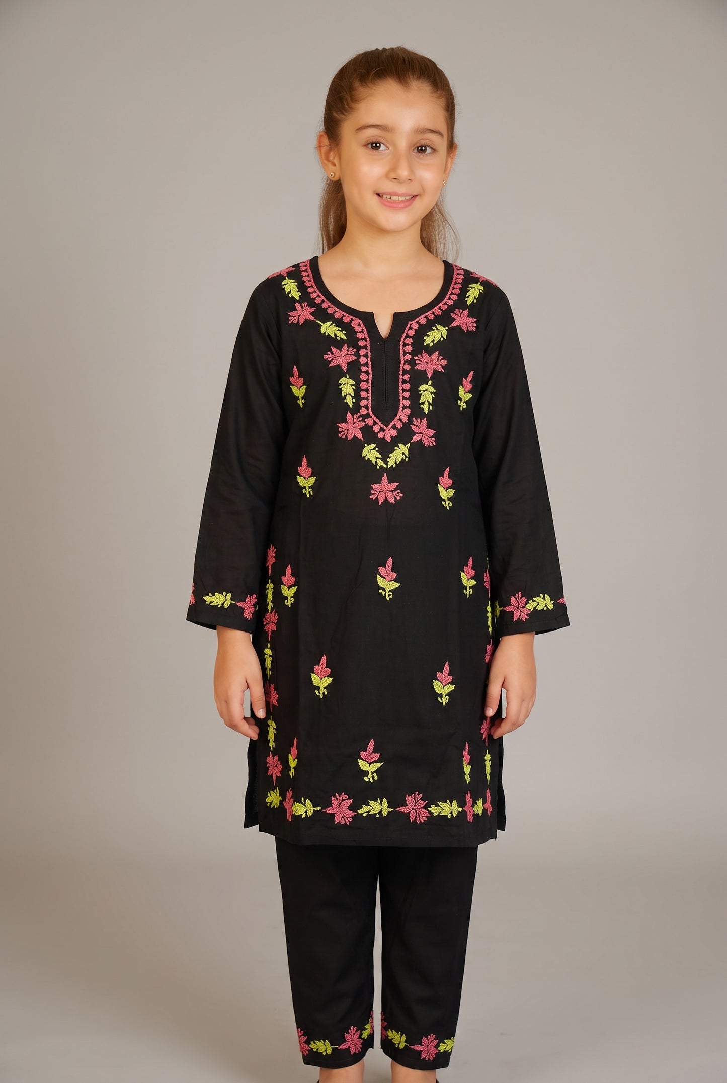 Little Jasmin - Black Dual Coloured Chikankari Embroidered Kidswear Set
