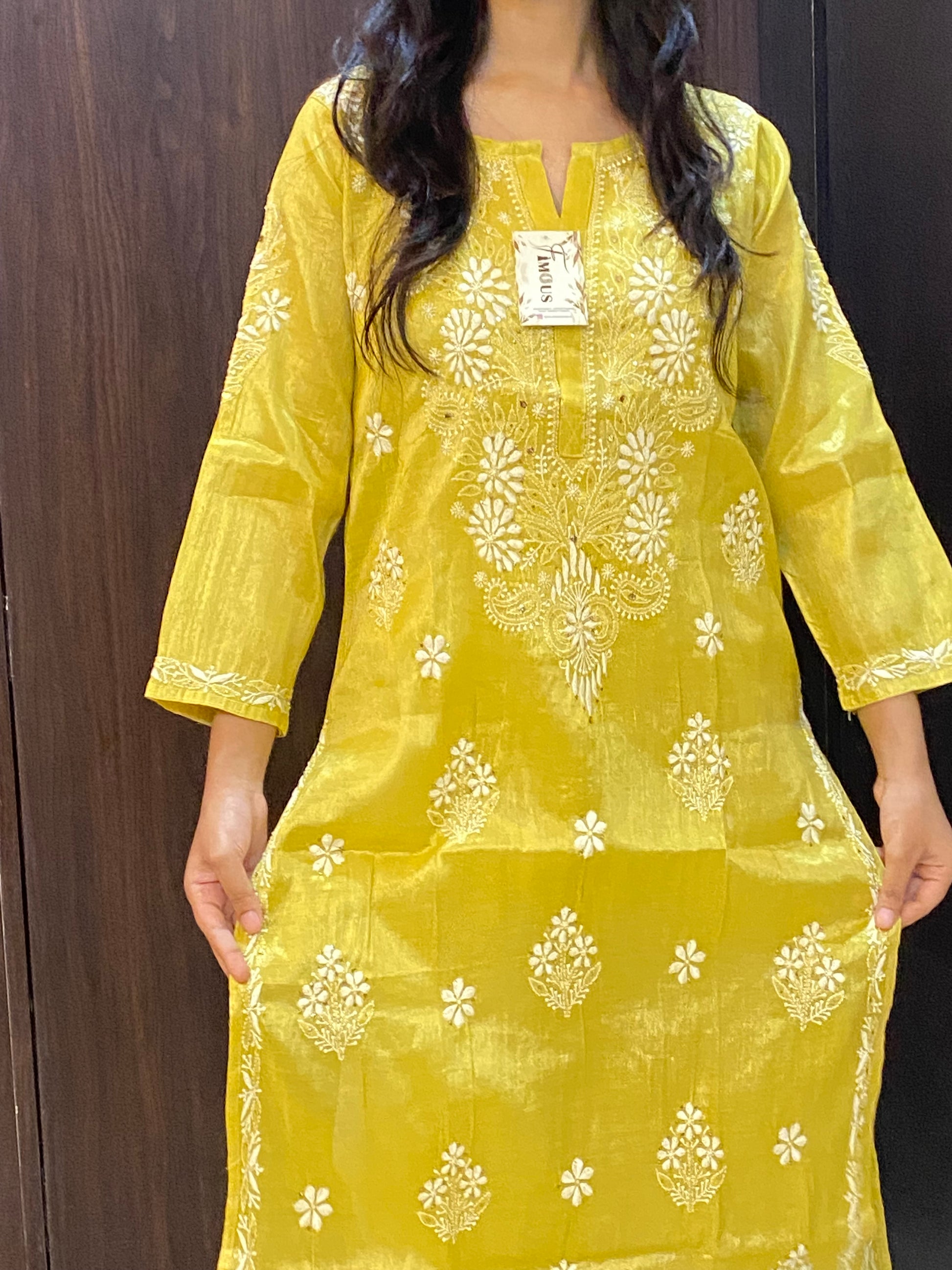 Mehek Chikankari Pure Tissue Straight Long Kurta - Famous Chikankari