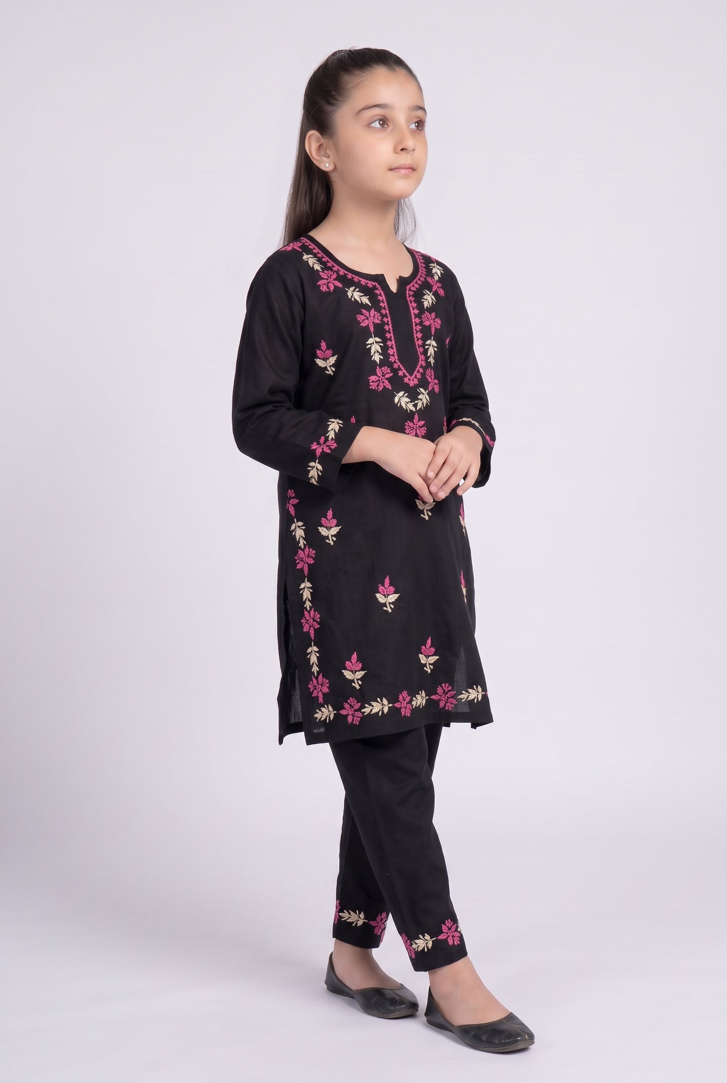 Little Jasmin - Black Dual Coloured Chikankari Embroidered Kidswear Set
