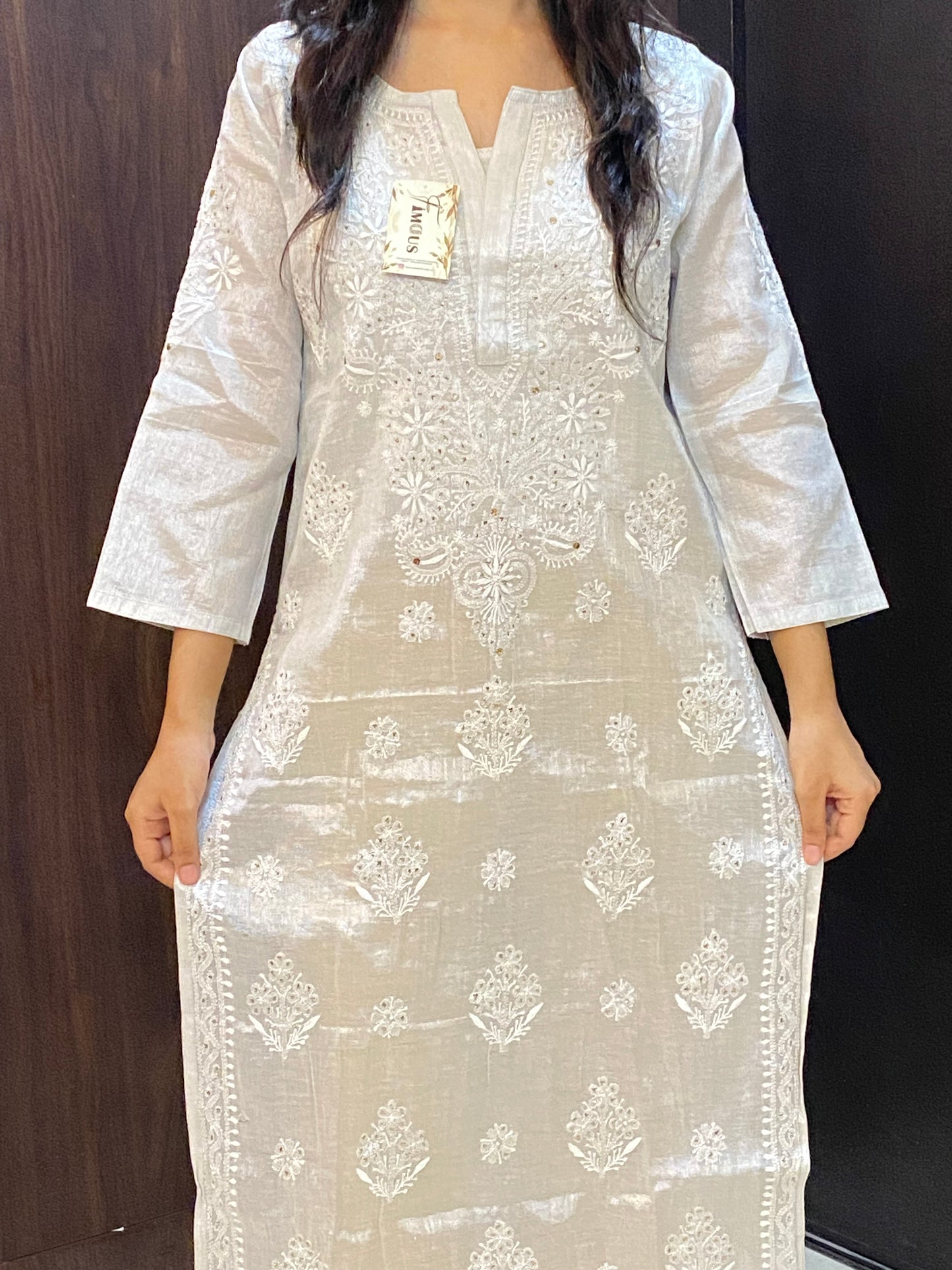 Mehek Chikankari Pure Tissue Straight Long Kurta - Famous Chikankari