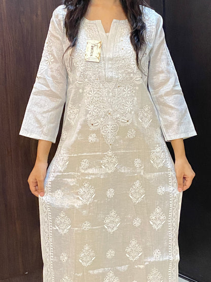 Mehek Chikankari Pure Tissue Straight Long Kurta - Famous Chikankari