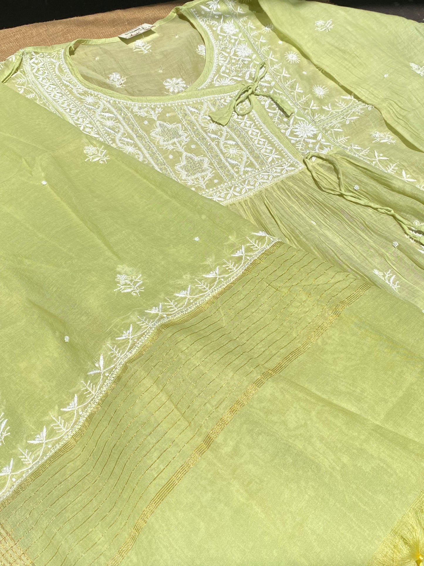 Makhmali Chikankari Semi-Stitched Angarkha With Dupatta