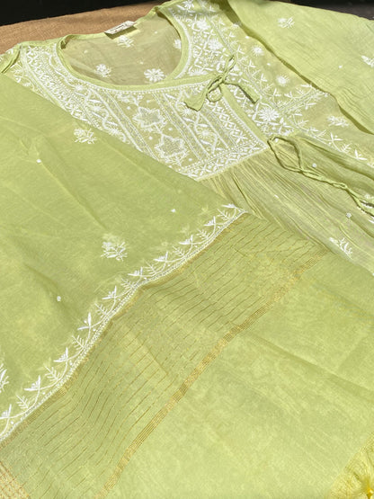 Mahnoor (ماہ نور) Chikankari Semi-Stitched Angarkha With Dupatta - Famous Chikankari