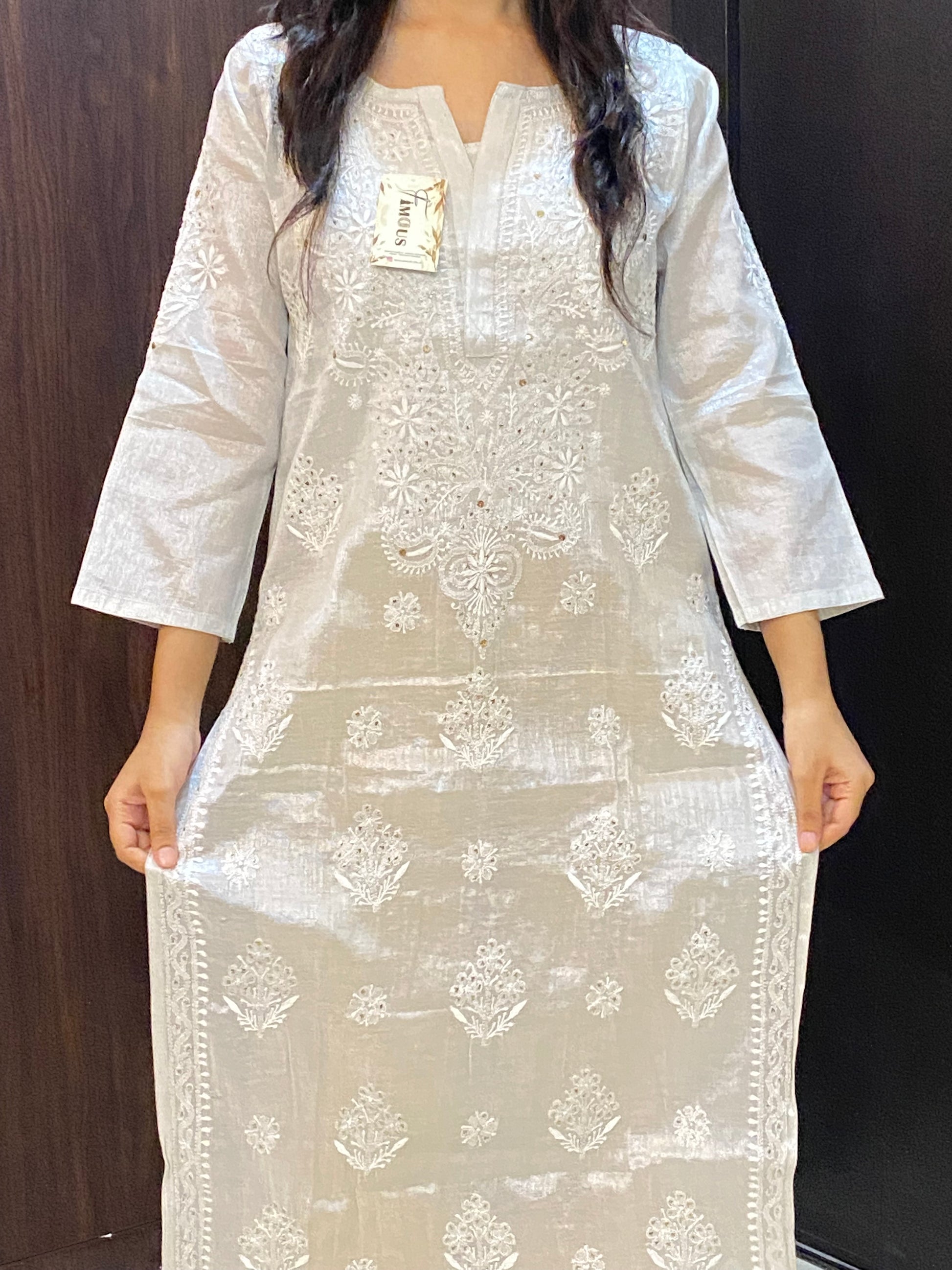 Mehek Chikankari Pure Tissue Straight Long Kurta - Famous Chikankari
