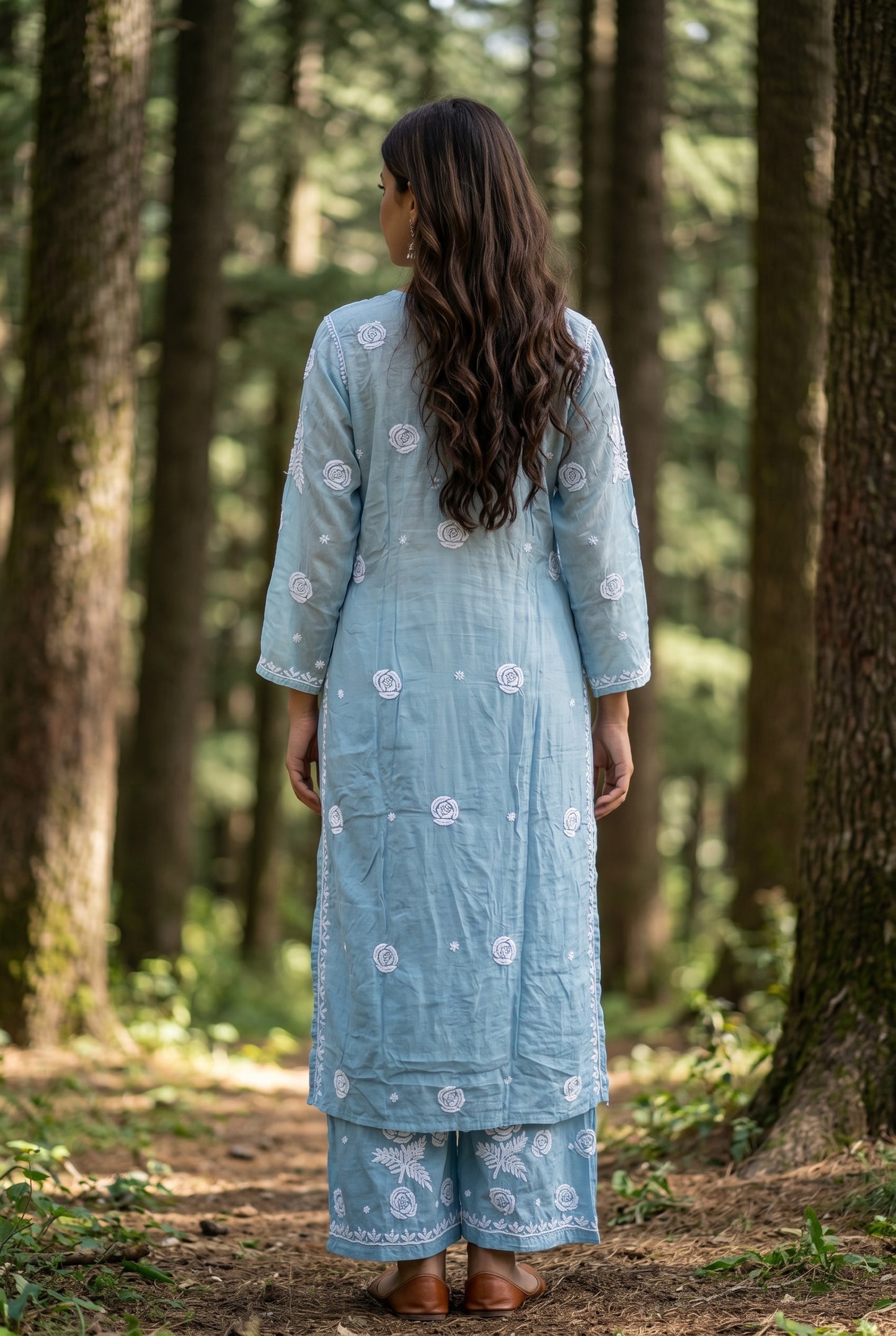 Rosy Muslin Chikankari Kurti Plazo Sets