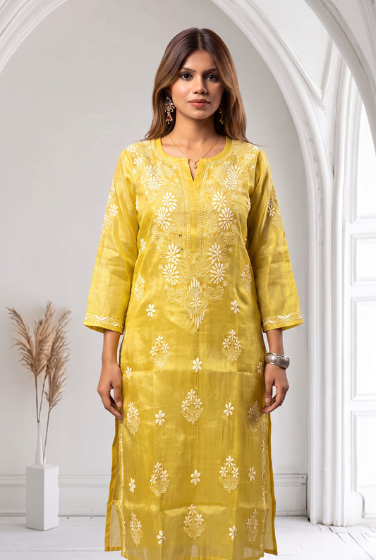 Mehek Chikankari Pure Tissue Straight Long Kurta