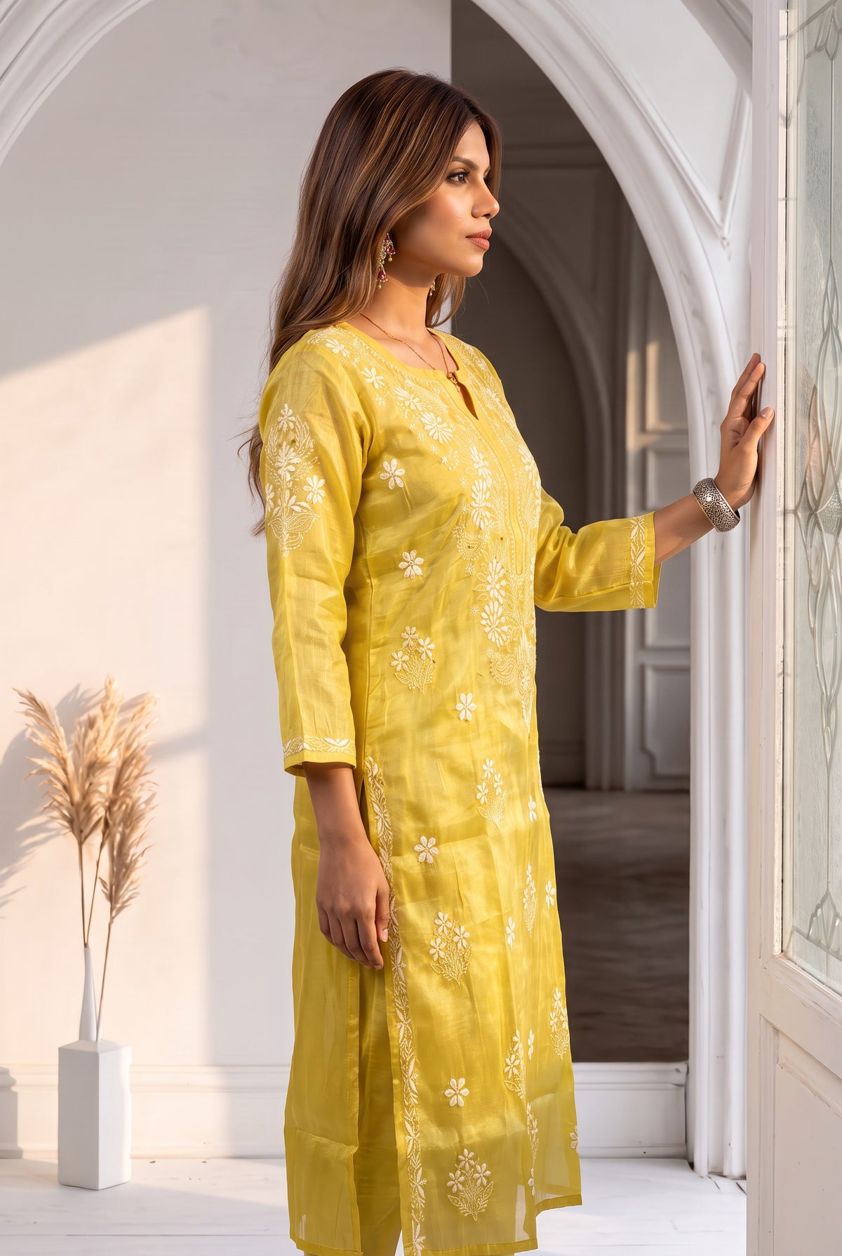 Mehek Chikankari Pure Tissue Straight Long Kurta