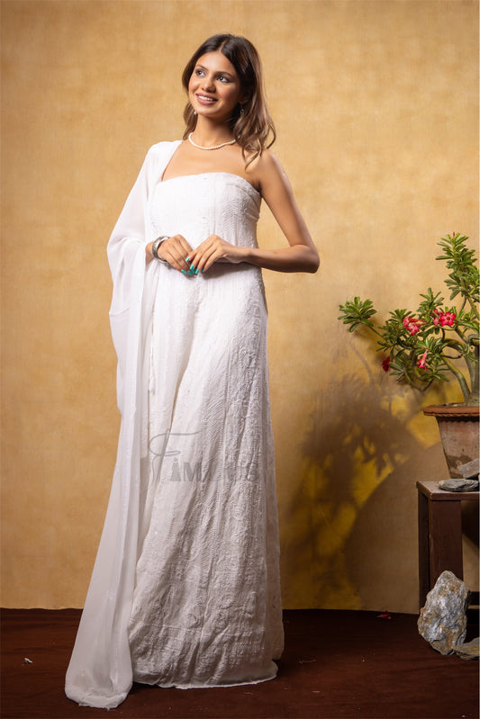 The Zara Premium Anarkali: A magnificent Chikankari and Zardozi set.