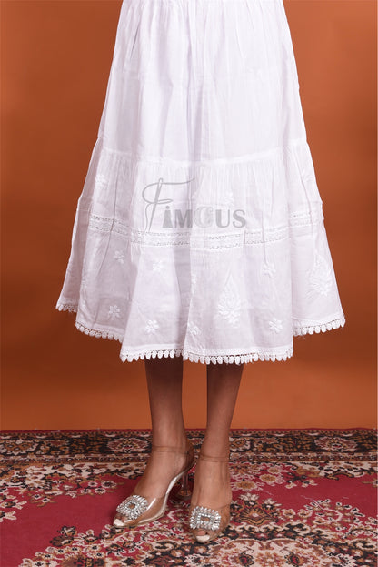 Elegance in Mulmul: Chikankari Short Skirt