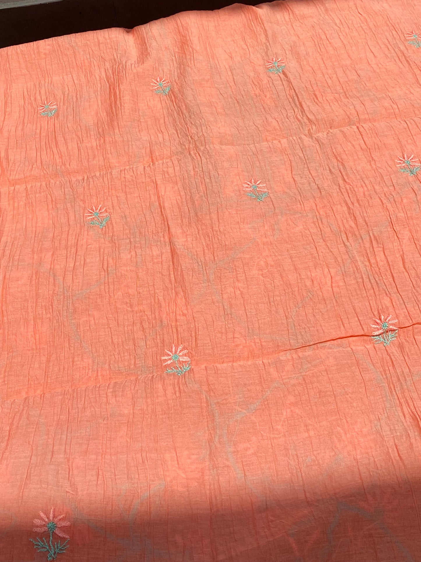 Peach Chikankari Jaalwork Mul Chanderi Unstiched Dress