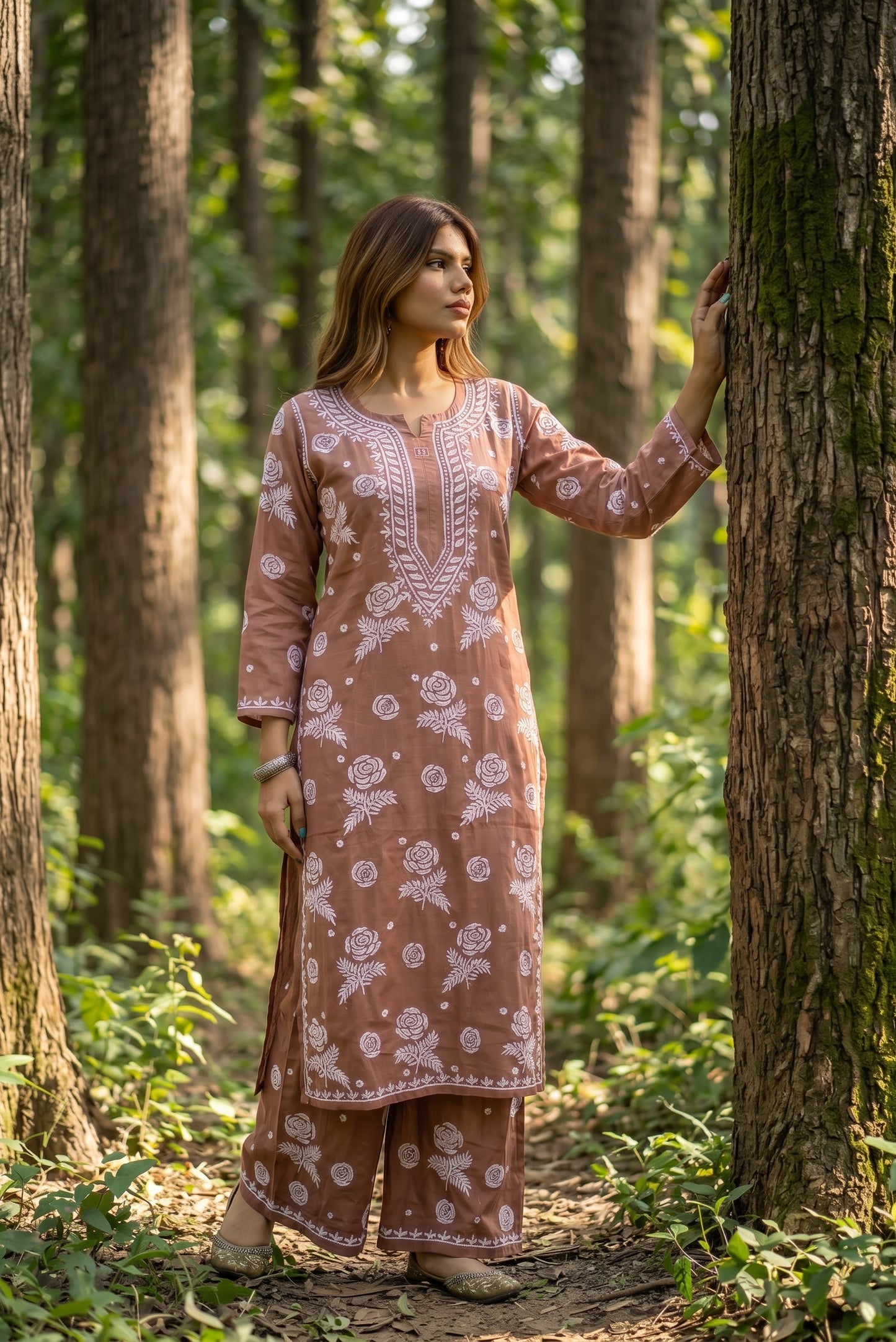 Rosy Muslin Chikankari Kurti Plazo Sets
