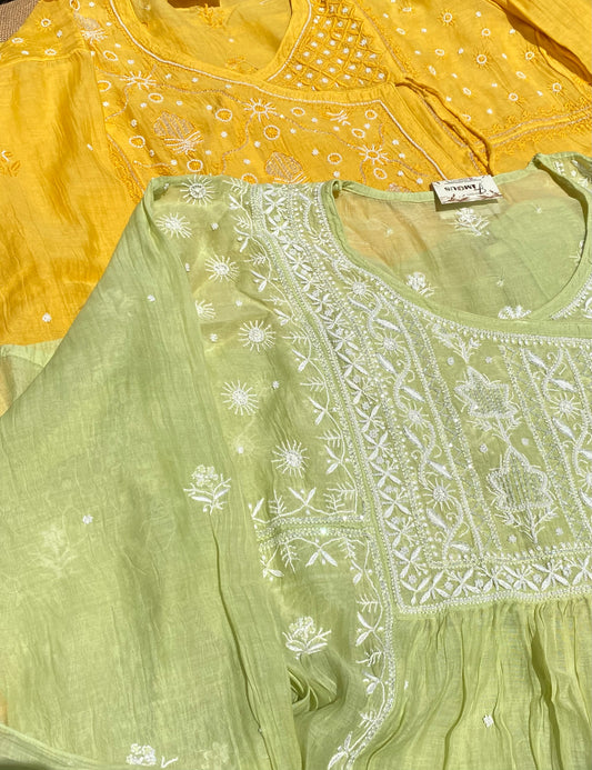 Makhmali Chikankari Semi-Stitched Angarkha With Dupatta