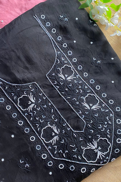Siyah Noor (سیاہ نور)Muslin Chikankari Unstiched Kurta Dupatta - Famous Chikankari