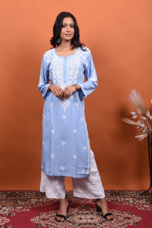Blue Chikankari Long Kurti